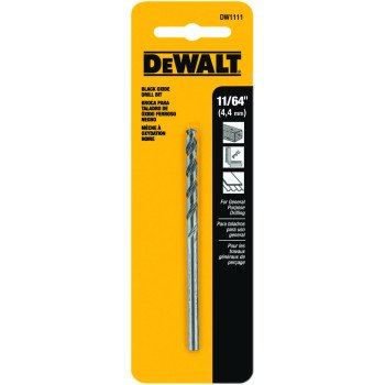 DEWALT DW1111 Jobber Drill Bit, 11/64 in Dia, 3-1/4 in OAL, Parabolic Flute, 11/64 in Dia Shank, Round Shank