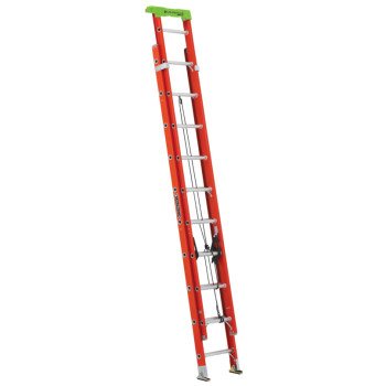 Louisville L-3022-20PT Extension Ladder, 240 in H Reach, 300 lb, 1-1/2 in D Step, Fiberglass, Orange