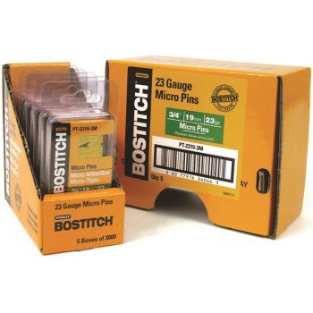 Bostitch PT-2319-3M Pin Nail, 0.64 in Dia, 3/4 in L, 23 ga Thick, Steel, Bright