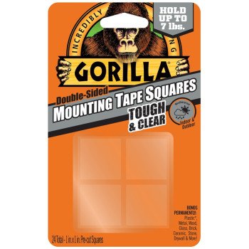 Gorilla Tough & Clear 6067202 Mounting Tape, 1 in L, 1 in W, Clear