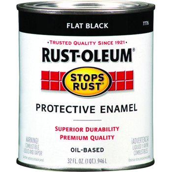 Rust-Oleum Stops Rust 7776502 Enamel Paint, Oil, Flat, Black, 1 qt, Can, 50 to 110 sq-ft/qt Coverage Area