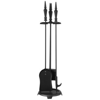 Simple Spaces T40100BK-C3L Fireplace Tool Set, Black, 4-Piece