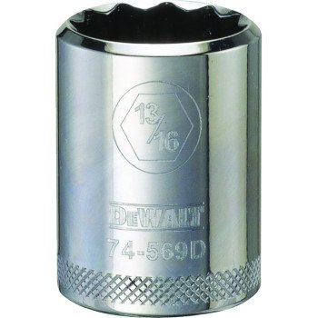 DEWALT DWMT74569OSP Drive Socket, 13/16 in Socket, 1/2 in Drive, 12-Point, Vanadium Steel, Polished Chrome