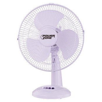 PowerZone FT-30 Oscillating Table Fan, 120 V, 12 in Dia Blade, 3-Blade, 3-Speed, 882 cfm Air, 72 in L Cord, White