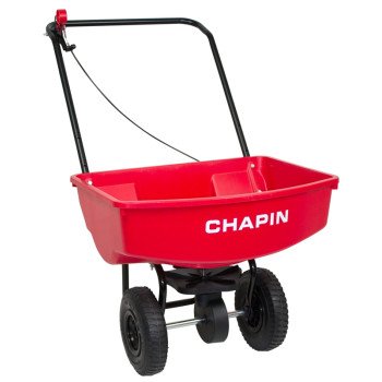 Chapin 8001A Residential Lawn Turf Spreader with Rubber Tire, 70 lb, Powder-Coated Steel Frame, Poly Hopper