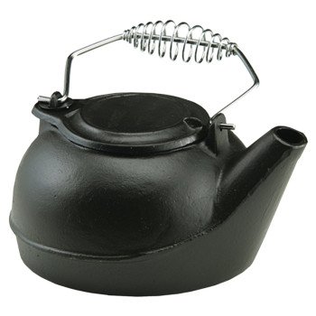 US Stove TK-02 Tea Kettle, 3 qt, Spring-Loaded Handle, Iron, Black