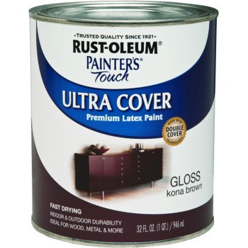 Rust-Oleum 1977502 Enamel Paint, Water, Gloss, Kona Brown, 1 qt, Can, 120 sq-ft Coverage Area