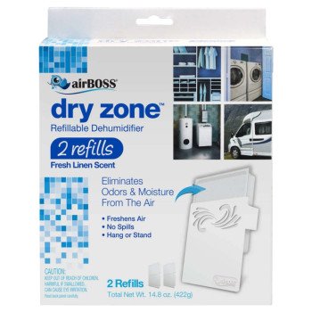 airBOSS Dry Zone 762.4 Dehumidifier Refill, 14.8 oz Twin Pack, Solid, Fresh Linen