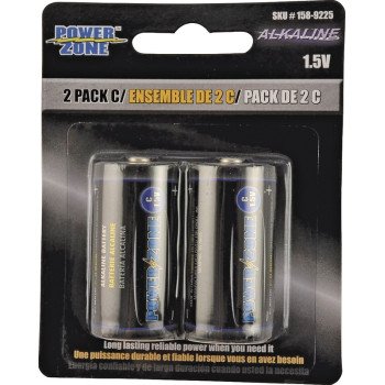 PowerZone LR14-2P-DB Battery, 1.5 V Battery, C Battery, Zinc, Manganese Dioxide, and Potassium Hydroxide