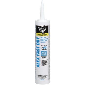 DAP ALEX FAST DRY 78425 Acrylic Latex Caulk Plus Silicone, White, 40 to 100 deg F, 300 mL Cartridge