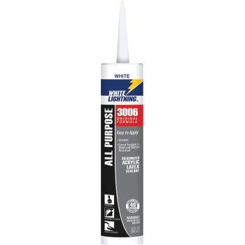 White Lightning W12AF0010 Adhesive Caulk, White, 5 to 7 days Curing, 40 deg F, 10 fl-oz, Cartridge