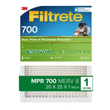 Filtrete 703-4 Pleated Air Filter, 25 in L, 20 in W, 8 MERV, 700 MPR, Fiberglass Frame