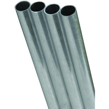 K & S 87123 Decorative Metal Tube, Round, 12 in L, 1/2 in Dia, 22 ga Wall, Stainless Steel, Polished