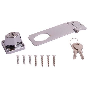 ProSource 807356-BC3L-PS Safety Hasp, 4-1/2 in L, 4-1/2 in W, Steel, Chrome