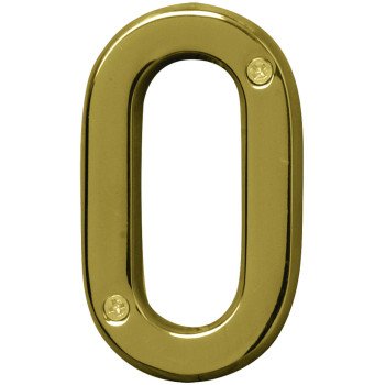 Hy-Ko Prestige Series BR-42PB/0 House Number, Character: 0, 4 in H Character, Brass Character, Solid Brass