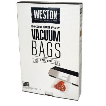 Weston 30-0101-W Vacuum Seal Bag, 12 in L, 8 in W, Plastic, Clear