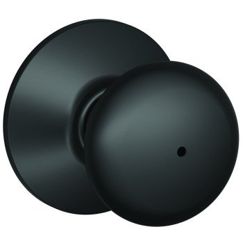 Schlage Plymouth Series F40 PLY 622 Privacy Lockset, Round Design, Knob Handle, Matte Black, Metal, Interior Locking