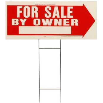 Hy-Ko RS-802 Lawn Sign, For Sale By Owner, White Legend, Plastic, 24 in W x 9-1/2 in H Dimensions