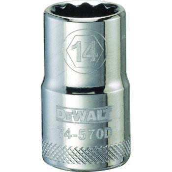 DEWALT DWMT74570OSP Drive Socket, 14 mm Socket, 1/2 in Drive, 12-Point, Vanadium Steel, Polished Chrome