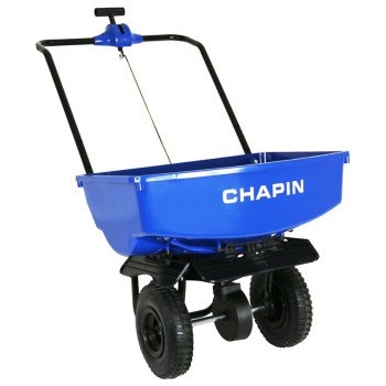 Chapin 8003A Salt Spreader with Baffles, 70 lb, Steel Frame, Poly Hopper, Pneumatic Wheel