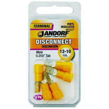 Jandorf 60827 Disconnect Terminal, 12 to 10 AWG Wire, Vinyl Insulation, Copper Contact, Yellow