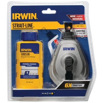 Irwin 1932889 Chalk Reel, 8 oz Chalk Capacity, 100 ft L Line, 6:1 Gear Ratio