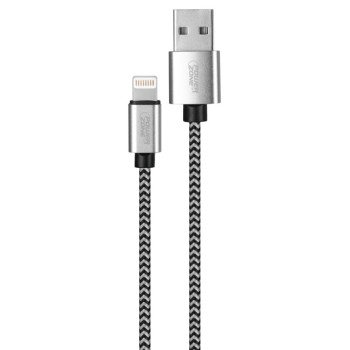 PowerZone KL-029X-2M-LIGHT Lightning Charging Cable, Lightning, USB, Black/White Sheath, 6 ft L