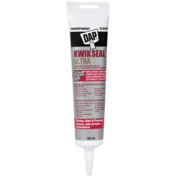 DAP KWIK SEAL ULTRA 74824 Premium Kitchen and Bath Sealant, Clear, 4 hr Curing, 40 to 100 deg F, 162 mL Tube