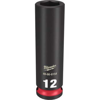 Milwaukee SHOCKWAVE Impact Duty Series 49-66-6154 Deep Impact Socket, 12 mm Socket, 3/8 in Drive, Square Drive, 6-Point