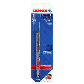 Lenox 1991366 Jig Saw Blade, 3/8 in W, 5-1/4 in L, 10 TPI, 3/PK