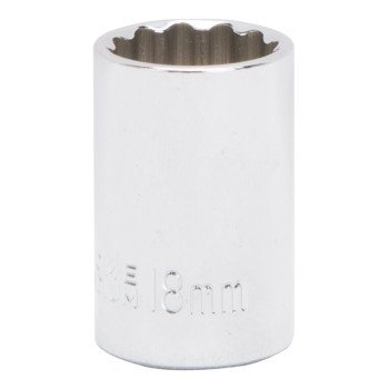 Vulcan MT6529952 Drive Socket, 18 mm Socket, 1/2 in Drive, 12-Point, Chrome Vanadium Steel, Chrome