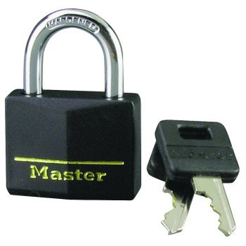Master Lock 141D Padlock, Keyed Different Key, 1/4 in Dia Shackle, Steel Shackle, Brass Body, 1-9/16 in W Body