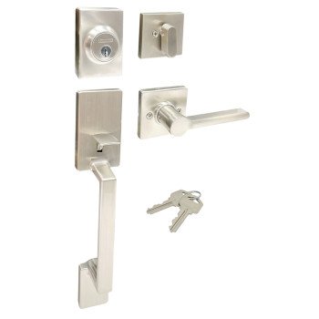 ProSource HPX2S3BSR4H24 Combination Lockset, Lever Handle, Satin Nickel, Lever Interior Handle, 3 Grade, Metal