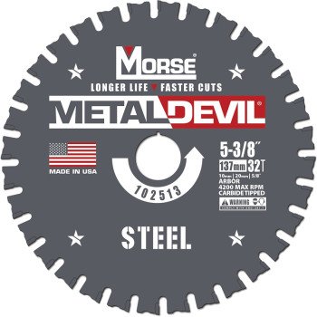 Morse Metal Devil 102513 Circular Saw Blade, 5-3/8 in Dia, 5/8 in Arbor, 32-Teeth, Applicable Materials: Iron, Steel