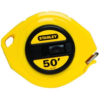 STANLEY 34-103 Measuring Tape, 50 ft L Blade, 3/8 in W Blade, Steel Blade, ABS Case, Yellow Case