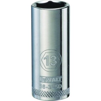 DEWALT DWMT86325OSP Drive Socket, 13 mm Socket, 3/8 in Drive, 6-Point, Vanadium Steel, Polished Chrome