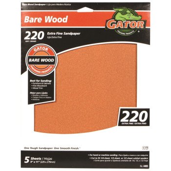 Gator 4465 Sanding Sheet, 11 in L, 9 in W, Extra Fine, 220 Grit, Garnet Abrasive, Paper Backing