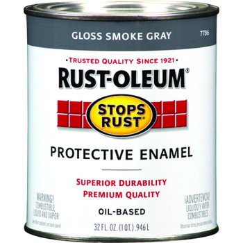 Rust-Oleum Stops Rust 7786502 Enamel Paint, Oil, Gloss, Smoke Gray, 1 qt, Can, 50 to 90 sq-ft/qt Coverage Area