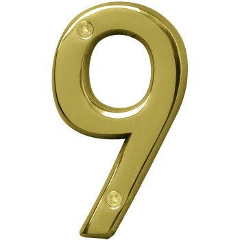 Hy-Ko Prestige Series BR-42PB/9 House Number, Character: 9, 4 in H Character, Brass Character, Solid Brass