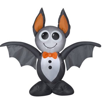 Santas Forest 90845 Inflatable Halloween Bat, 4 ft H, Polyvinyl, Black/Orange, Internal Light/Music: Internal Light