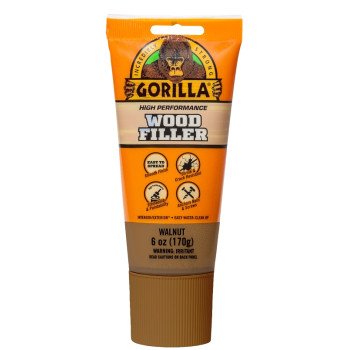 Gorilla 112126 Wood Filler, High-Performance, Brown/Walnut, 6 oz, Tube