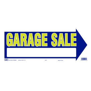 Hy-Ko 22451 Directional Sign, GARAGE SALE (Arrow), Yellow Legend, Blue Background, Plastic, 9 in H x 18 in W Dimensions