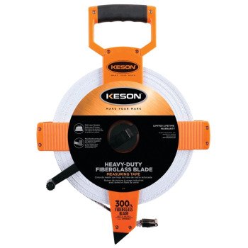 Keson OTR18300 Tape Measure, 300 ft L Blade, 1/2 in W Blade, Fiberglass Blade, ABS Case, Pumpkin Case