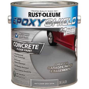 Rust-Oleum 225380 Porch and Floor Paint, Water, Satin, Battleship Gray, 1 gal, Can, 300 to 400 sq-ft/gal Coverage Area