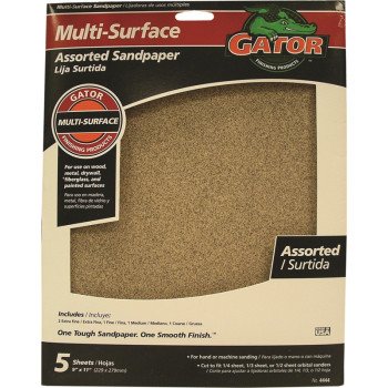 Gator 4444 Sanding Sheet, 9 in L, 11 in W, 60, 100, 150, 220 Grit, Coarse/Extra Fine/Fine/Medium