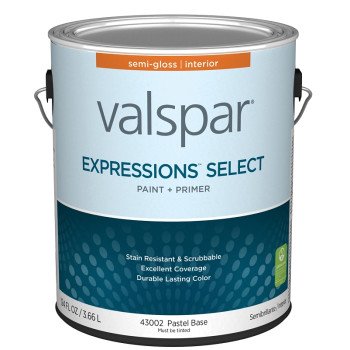 Valspar Expressions Select 4300 028.0043002.007 Latex Paint, Acrylic Base, Semi-Gloss Sheen, Pastel Base, 1 gal