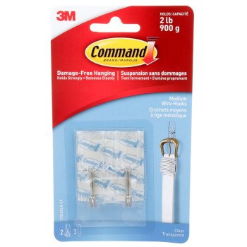 Command 17065CLR-ES Medium Toggle Hook, 2 lb, 2-Hook, Plastic, Clear