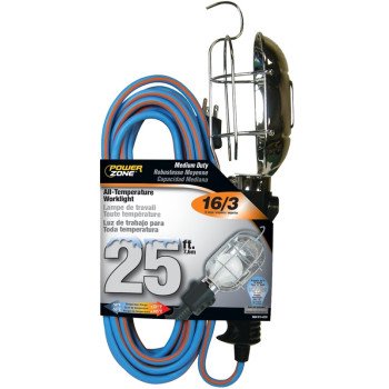 PowerZone ORTL020625 Work Light with Metal Guard, 12 A, 125 V, Incandescent Lamp, 25 ft L Cord