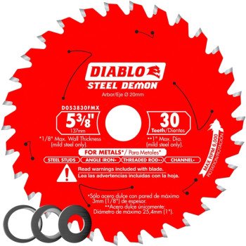 Diablo D053830FMX Saw Blade, 5-3/8 in Dia, 20 mm Arbor, 30-Teeth, Carbide Cutting Edge