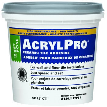 Custom AcrylPro CARL4000QT Professional Tile Adhesive, White, 0.946 L Pail